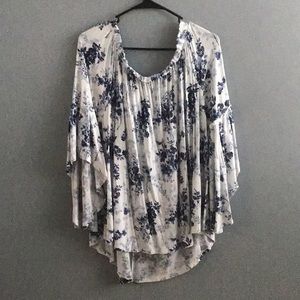 Off the shoulder blue shirt